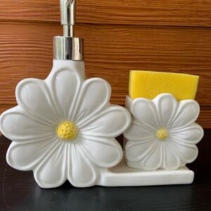 White and Yellow Kitchen Tool Set with Floral Design